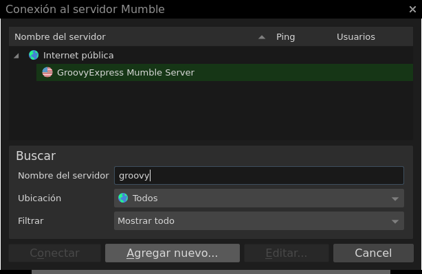 Mumble Conexción al Servidor - Encontrar GroovyExpress