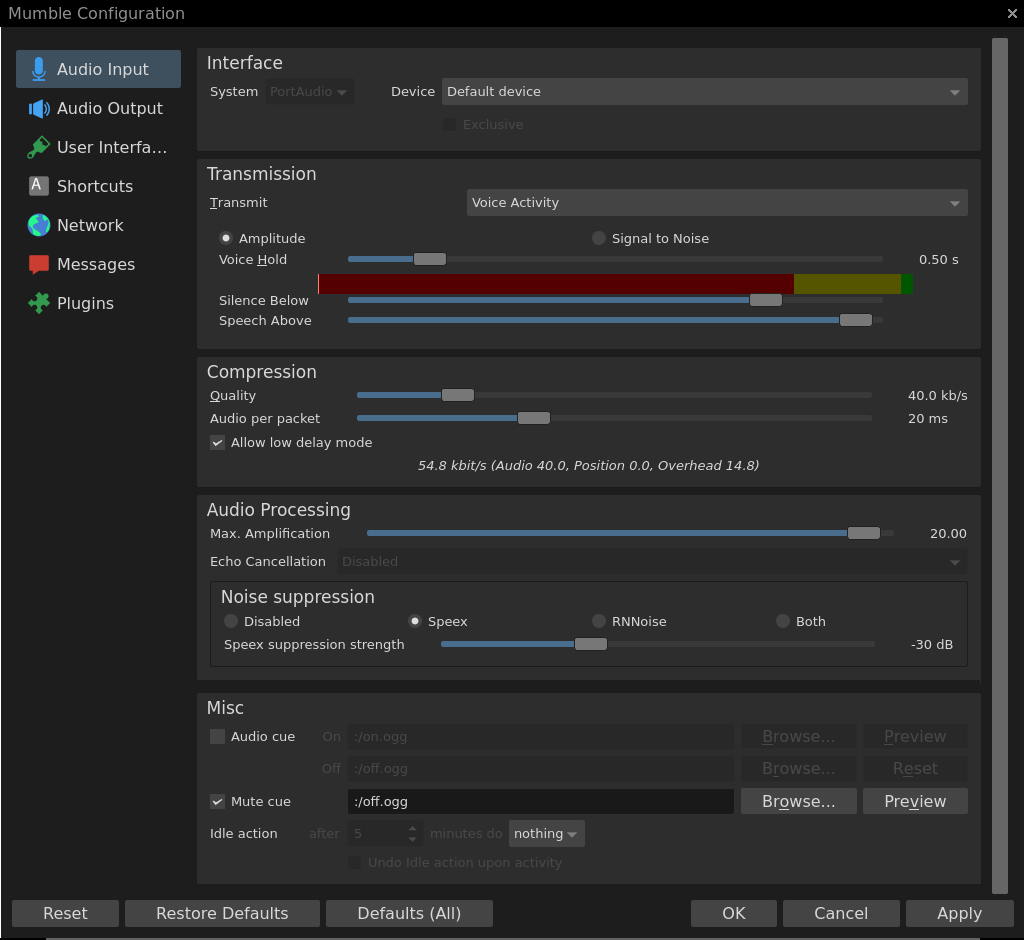 Mumble Audio Input Settings