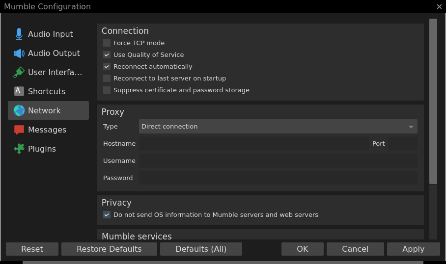 Mumble Network Settings