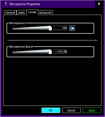 Windows Sound Panel - Microphone Levels