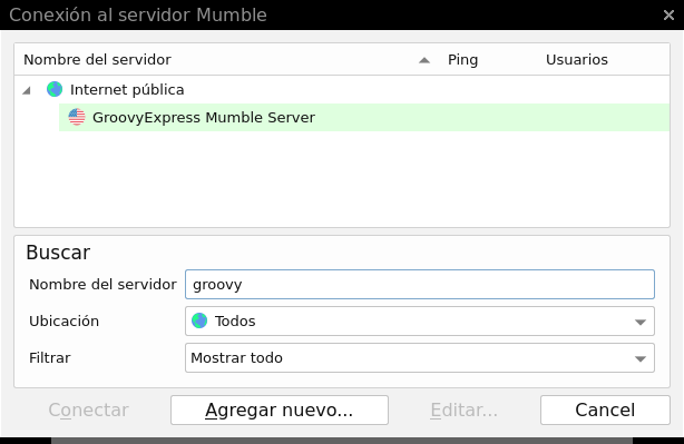 Mumble Conexción al Servidor - Encontrar GroovyExpress