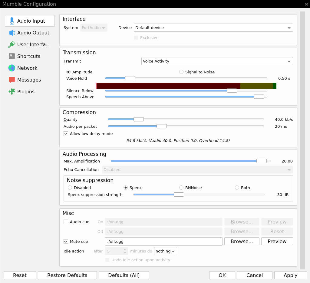 Mumble Audio Input Settings