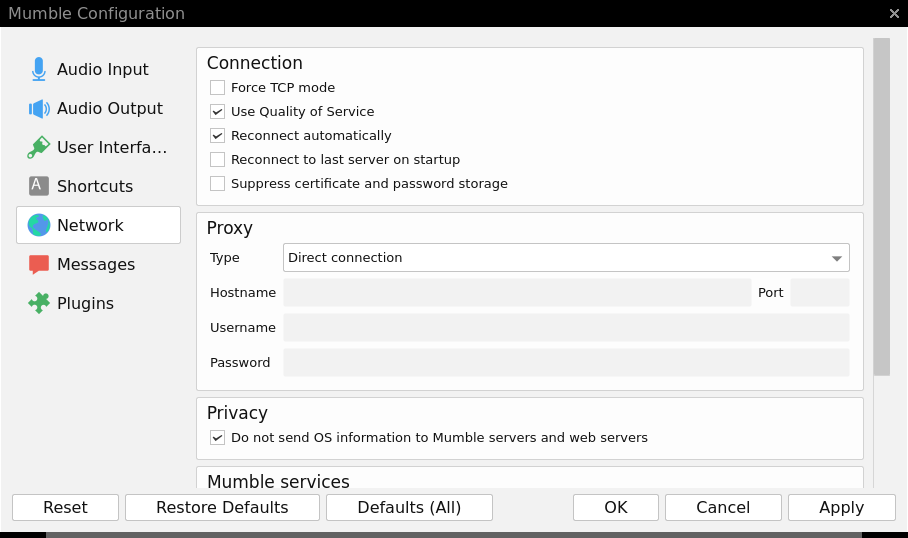 Mumble Network Settings